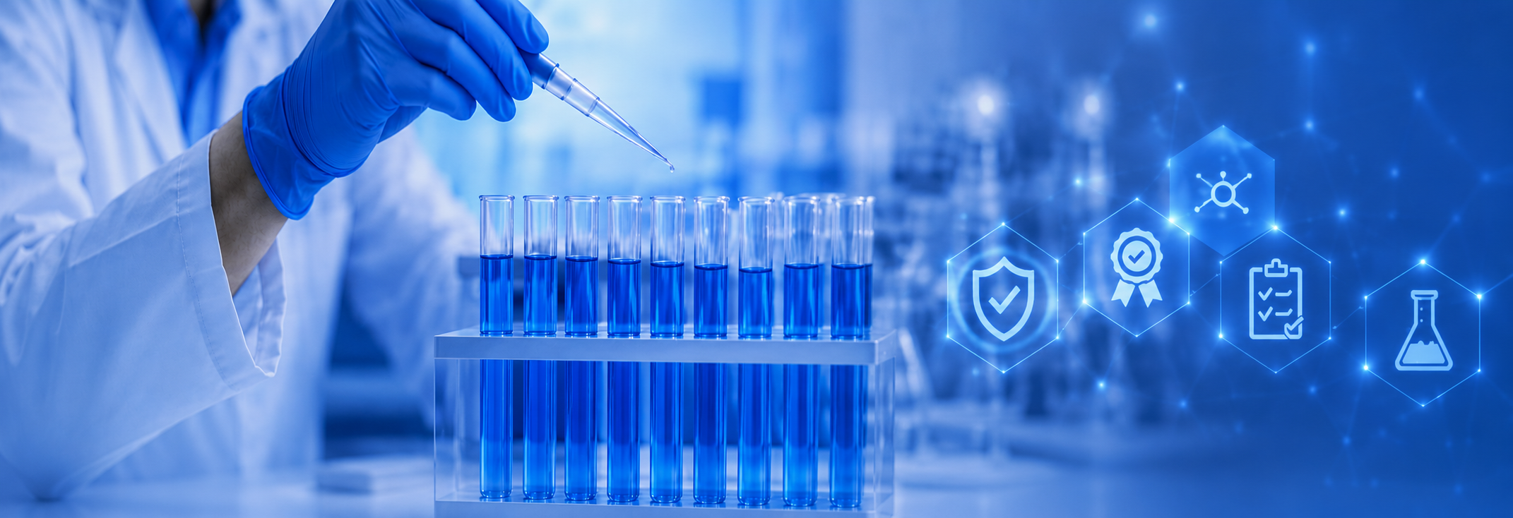 Quality assurance icons: safety, certification, testing